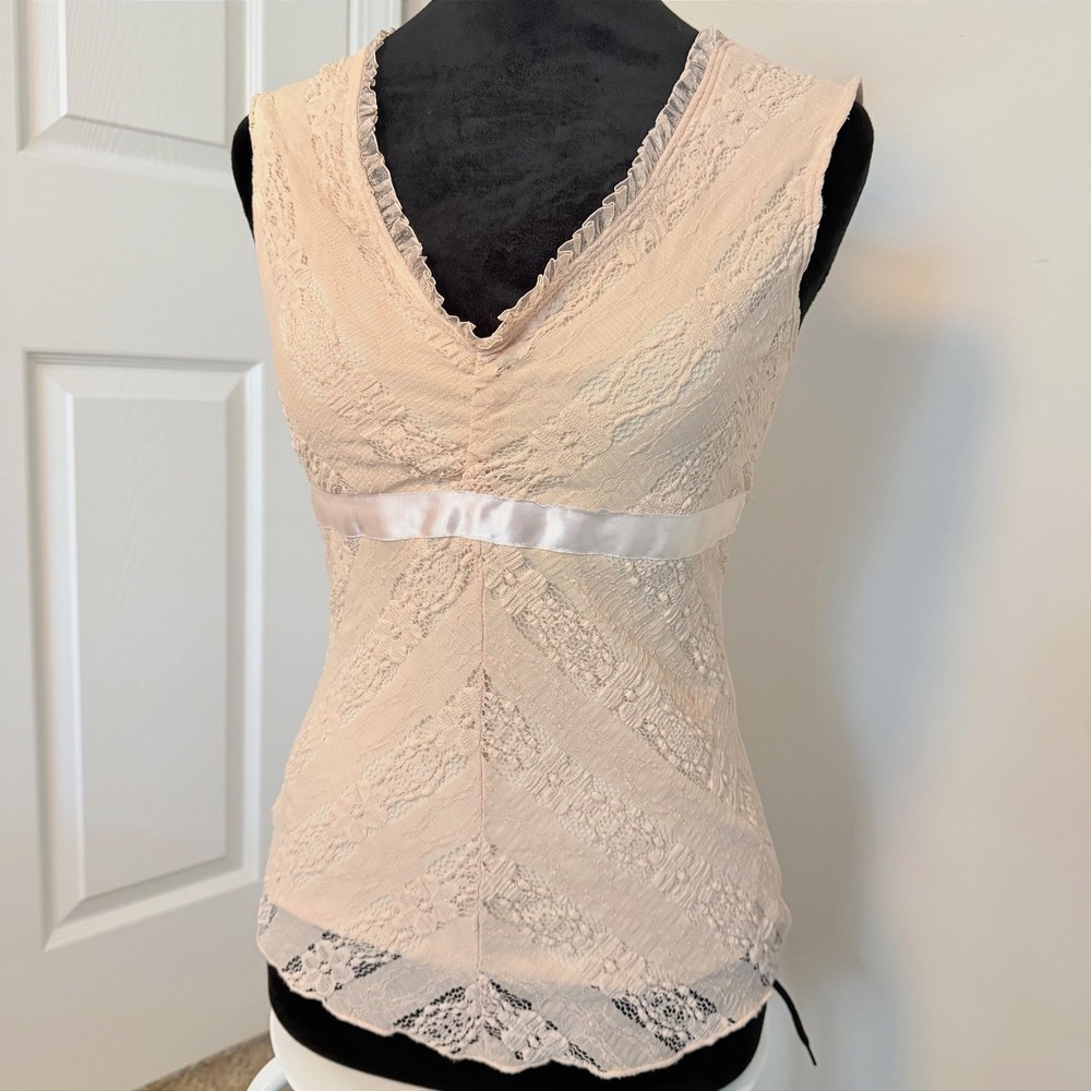 Women's Y2K RAVE Light Pink Babydoll Top Short Sleeve Lace Bella Swan Bow SZ M